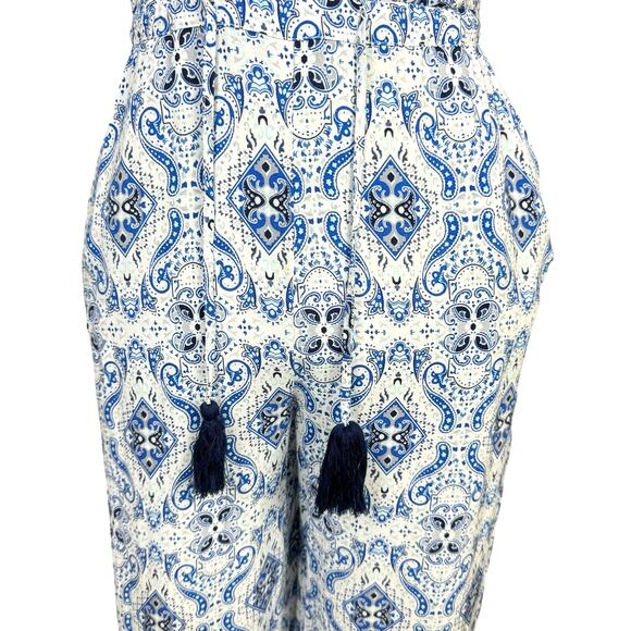 Eliane Rose Blue & White Print V-neck Splice Drawstring Sleeveless Jumpsuit - Picture 4 of 10